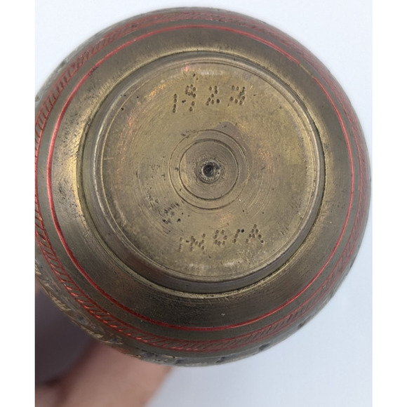 Brass Vase Enameled Floral Ornate Etched Vintage 5" Tall Marked 1923 India - Picture 8 of 9